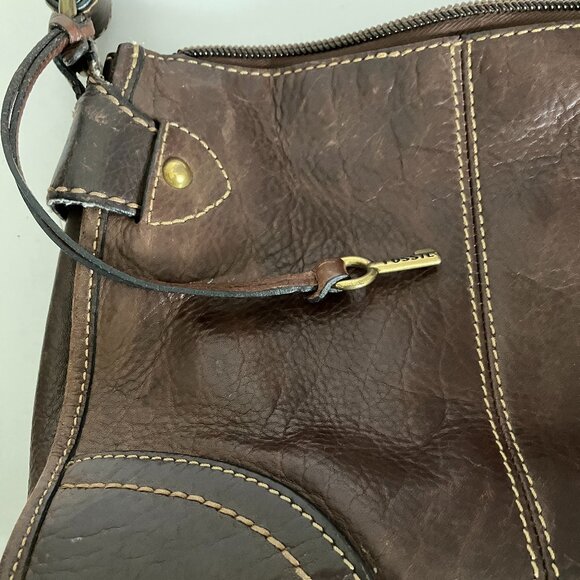 Vintage Fossil 75082 Brown Leather Handle Shoulder Bag with Charm. - Picture 3 of 15